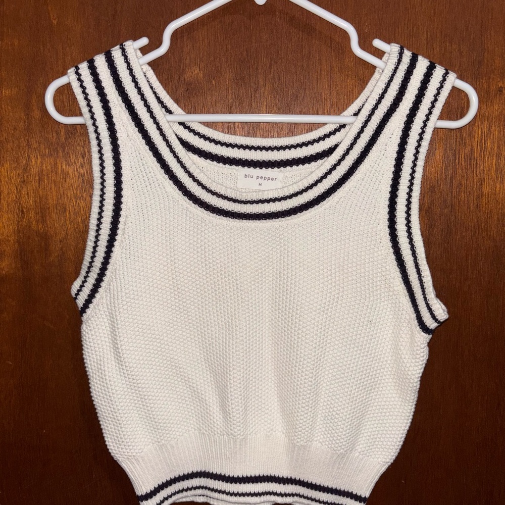 Blu Pepper White and Black Striped Crop Top